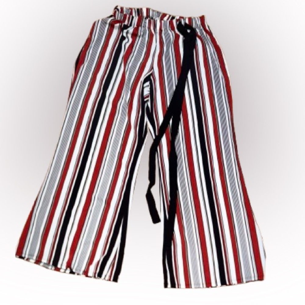 George A Hd Burgandy, black and white striped sheer palazzo pants size 1X